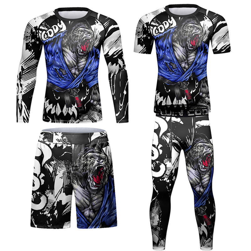 Männer MMA Boxen Muay Thai Kompression Set Trainingsanzug Lauf Rashguard Training Fitness Sportswear Workout Gym Kleidung Sport Anzug