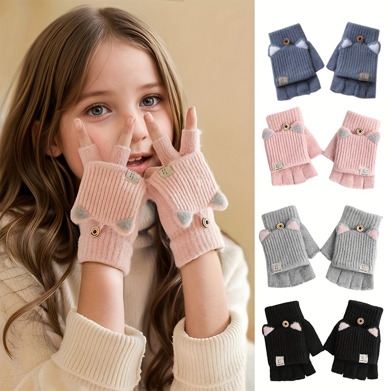 1 Pair  Autumn Winter Flip-Top Gloves, Thickened Warm Fingerless Gloves, Student Writing Half-Finger Gloves for Daily Wear