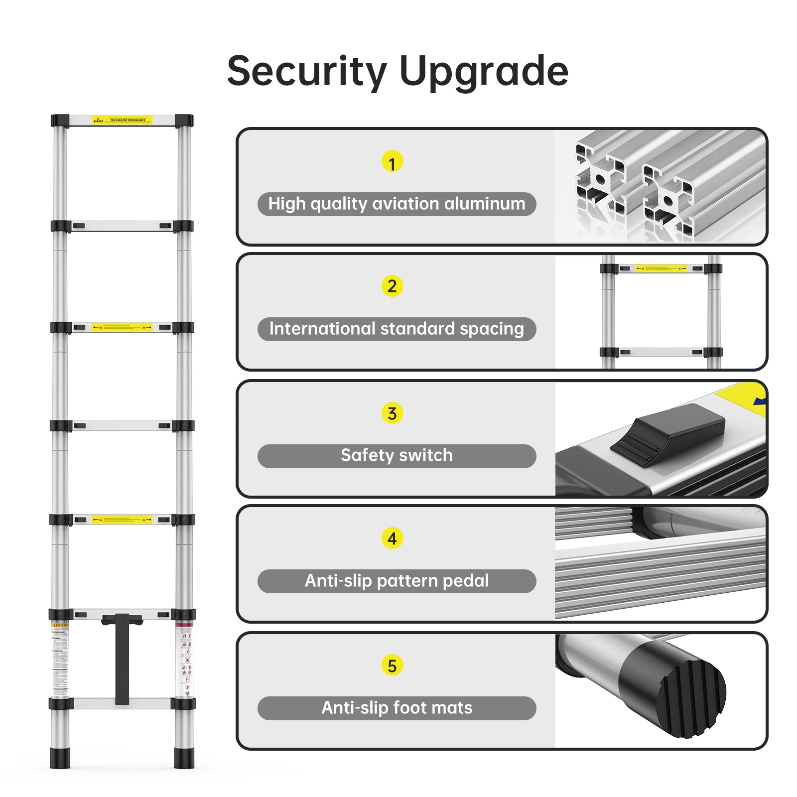 6.6FT Aluminum Telescoping Ladder, Folding Ladder Collapsible Ladder with Non-Slip Feet, Portable Multi-Purpose Extension Ladder