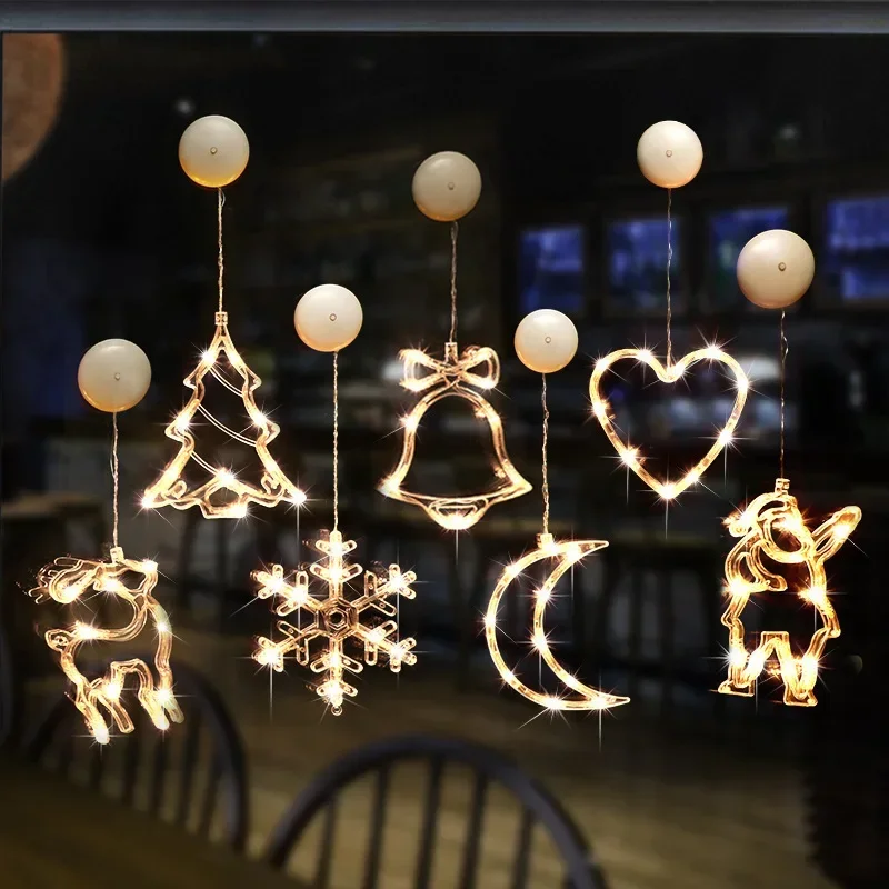 LED Light Snowflake Santa Window Ornaments Decoration for Home Xmas Navidad New Year Christmas Decor Fairy Lamp String Lights