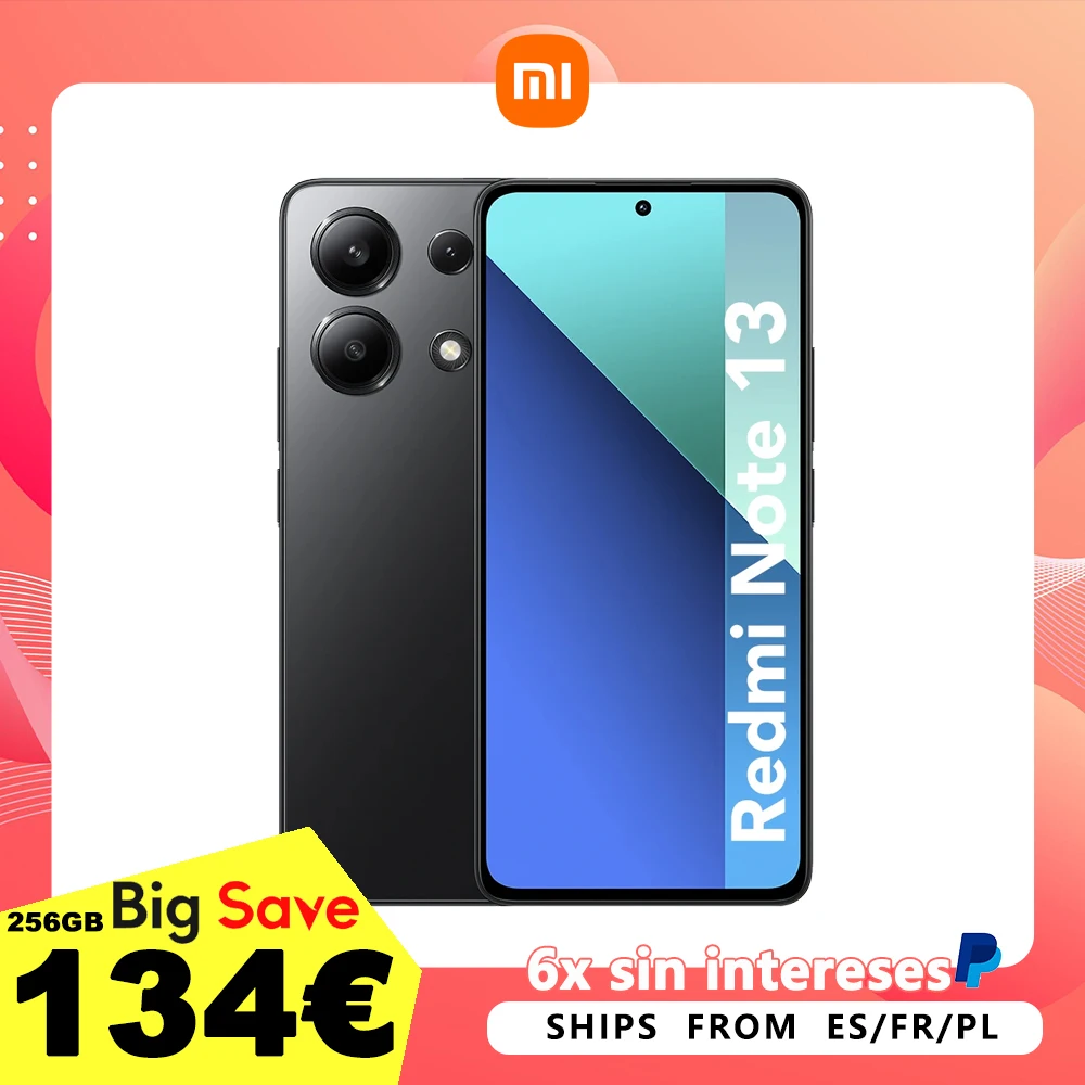 Xiaomi-Redmi Note 13 Celular, Carregador UE, 4G, 8GB, 128GB, 8GB, 256GB, NFC, Versão Global