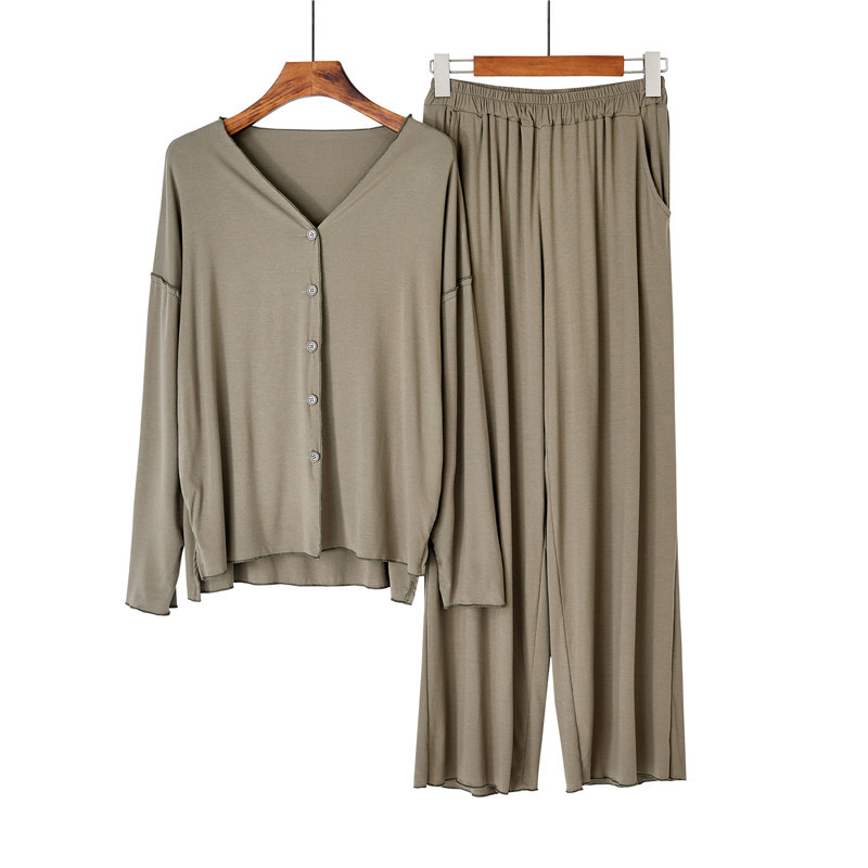 Fdfklak Nữ 2 Cái Nhà Phù Hợp Với 2022 Mới Mùa Xuân, Mùa Thu Tay Dài Pyjama Bộ Rời Mềm Cardigan Ngủ Loungewear