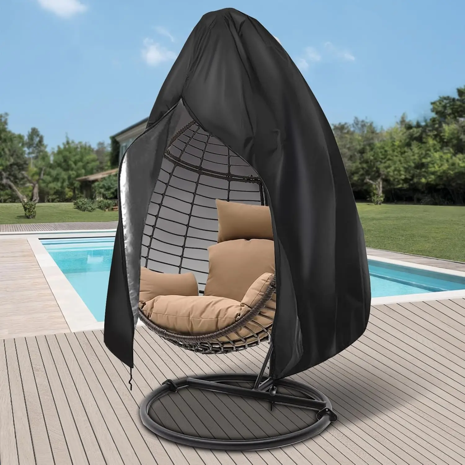 Funda para silla de huevos para Patio con cremallera, fundas para sillas de huevos colgantes para exteriores, resistente a los rayos UV, resistente al viento, funda para cesta de huevos de mimbre