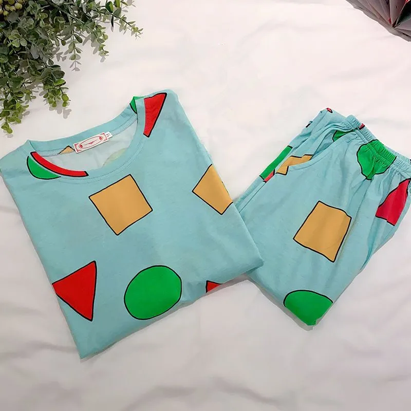 Pijama Shin Chan męska piżama Shinchan bawełniane jesienne spodnie z długimi rękawami zestawy japońska piżama dla par mężczyzna i kobieta bielizna nocna