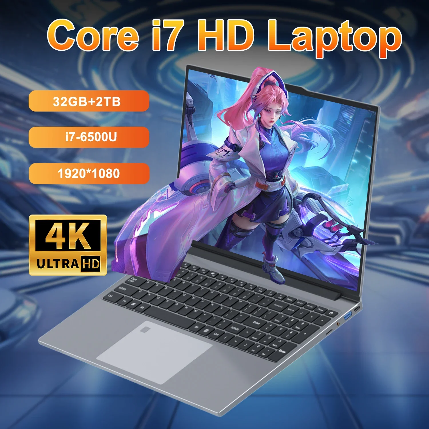 Computer portatile da gioco o da ufficio Intel Core I7-6500U 32GB Ram 2TB SSD Windows 11 notebook retroilluminato sblocco impronte digitali Wifi Computer PC
