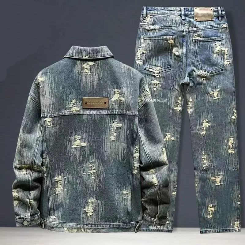 Frühling Herbst Neue Amerikanische Denim Mäntel Set Klassische retro Cowboy Jeans Trendy Zwei-Stück Sets Vielseitige Oberbekleidung Casual Jacke