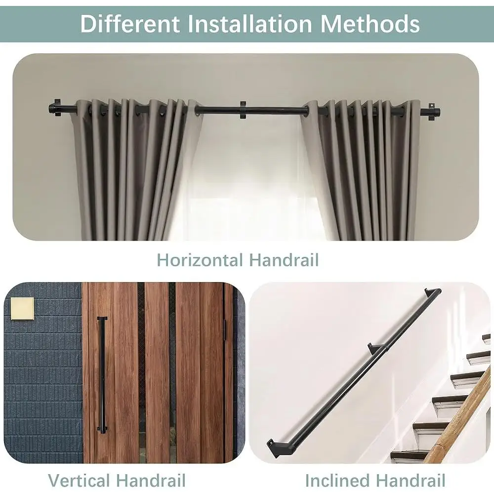 Indoor Outdoor Stair Railing Heavy Duty Metal Handrail 1.5in Diameter Industrial Style 440LBS Load Capacity Easy Installation