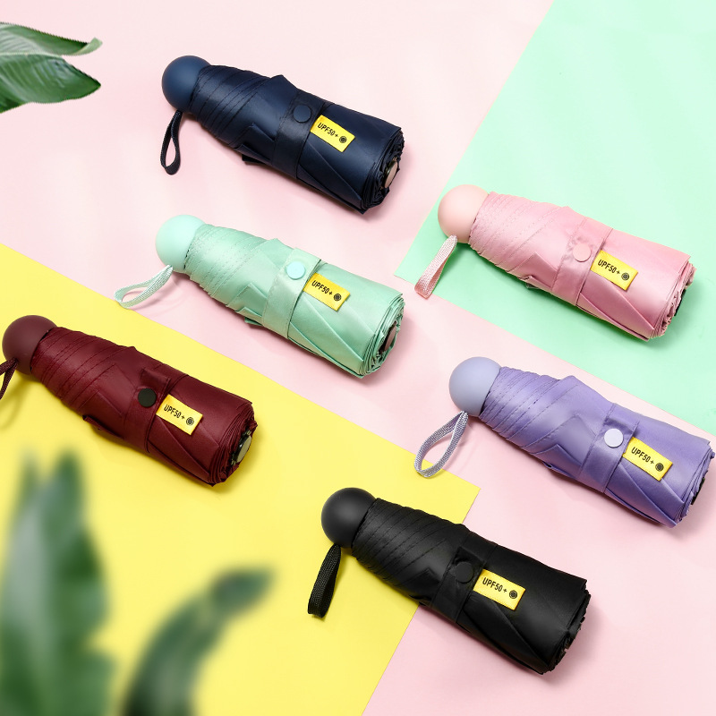 Yuzi ร่มแคปซูลสีเหลืองร่มพับได้8ชิ้นร่มบังแดดโบนร่มกาวสีดำหนาร่มกันแดด