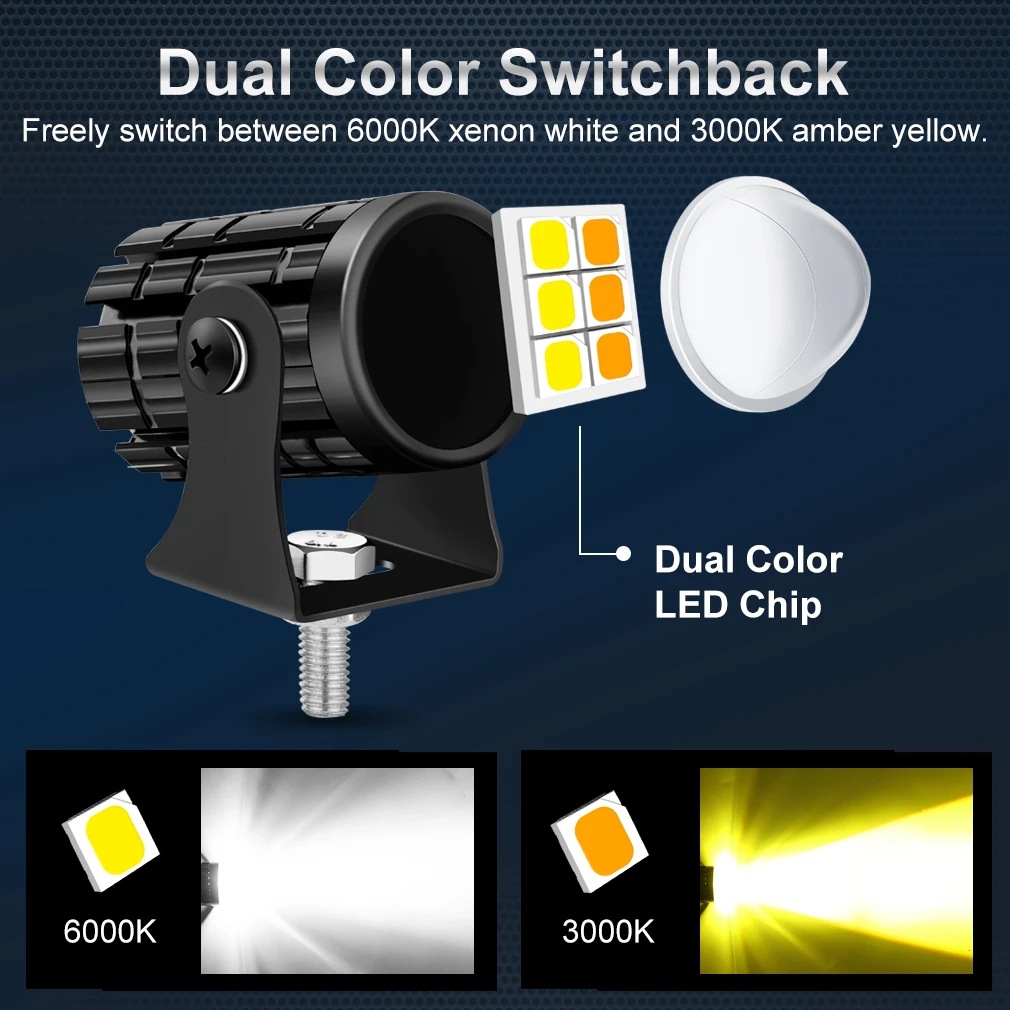 Dwukolorowa mała stalowa puszka 12-80 V wodoodporne reflektory motocyklowe LED, reflektory, światła drogowe i mijania