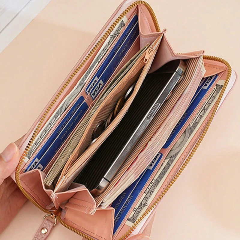 Stitch Long Zip Wallet with Stitch Print & Wrist Strap, Multi-Card Cute Cartoon Pattern Soft Texture Wallet for Women, 4 Colors