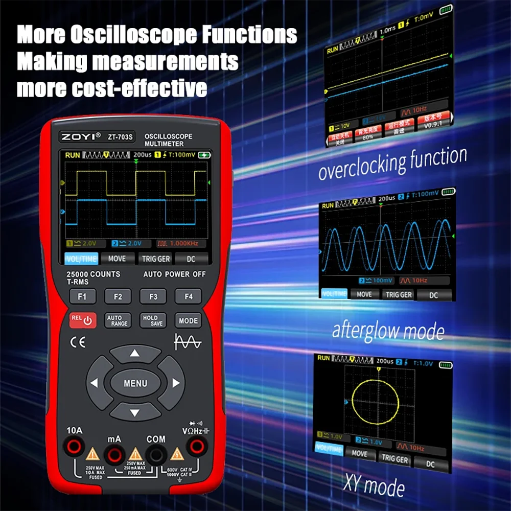 ZT703S neue farbe bildschirm handheld digitale oszilloskop multimeter auto reparatur instrument multi-funktion messung anti-brennen