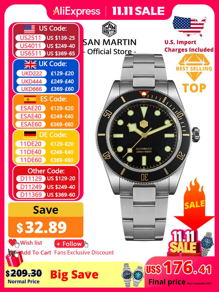 San Martin Новые 40 мм BB58 Ретро Роскошные Дайверские Часы NH35 Автоматические Механические Часы Для Мужчин Сапфировые Светящиеся 20 Бар Reloj SN0008