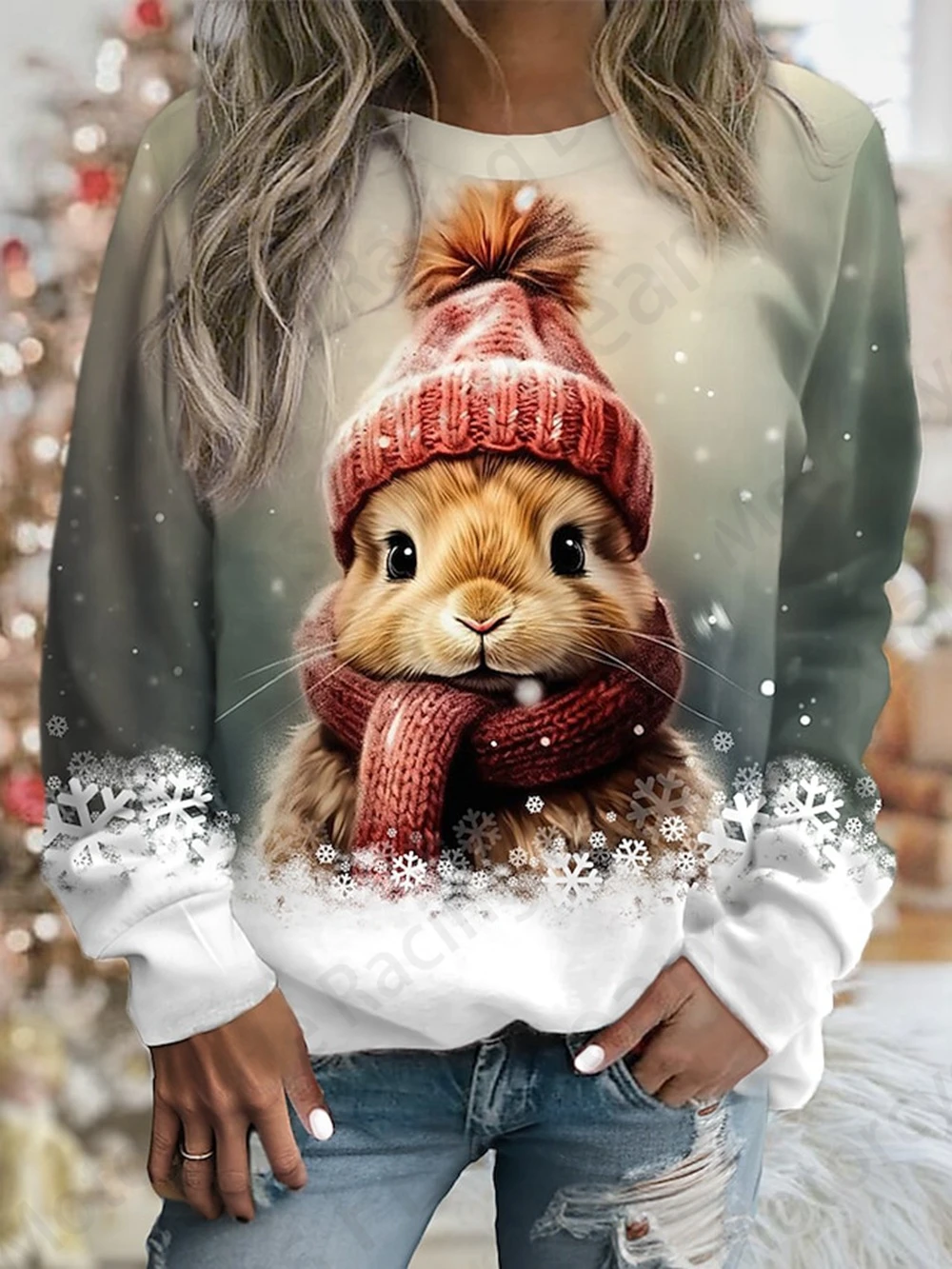 Sudadera con capucha con estampado 3d de conejo encantador para mujer, sudaderas con capucha gráficas con cuello redondo a la moda, abrigo de animales para mujer, ropa para niña, sudadera deportiva para niña