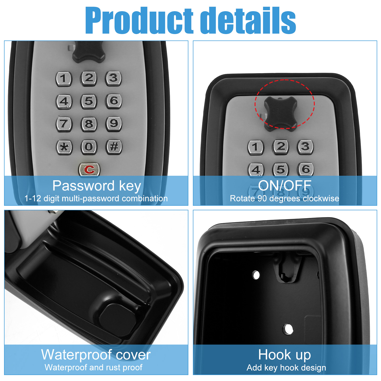 Wall-Mounted Key Lock Box, Security Key Safe, Weatherproof Key Keeper, sem chave, casa e escritório Organizer, código secreto, Novo