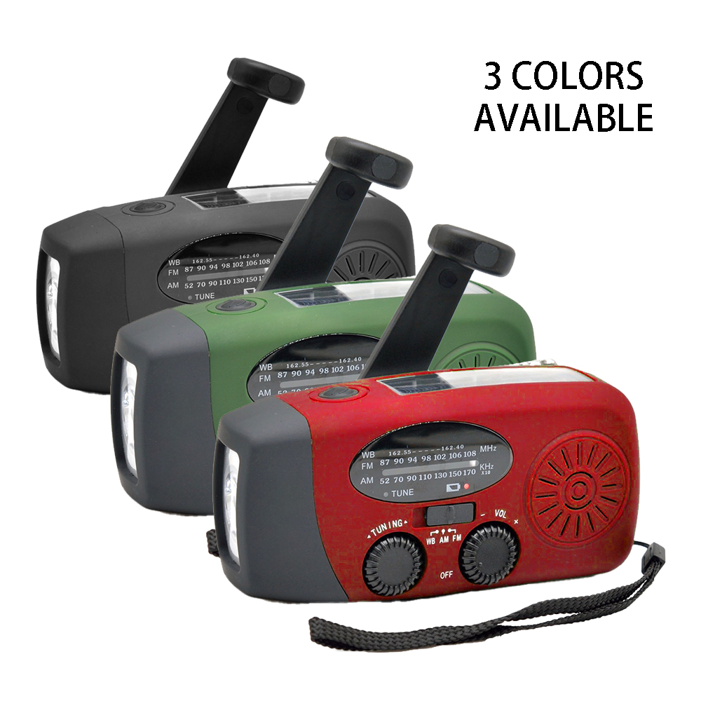 Rádio de emergência de 2000 mAh com luzes LED Rádio USB Luz de carregamento solar Viagem ao ar livre Portátil recarregável Rádio FM/AM