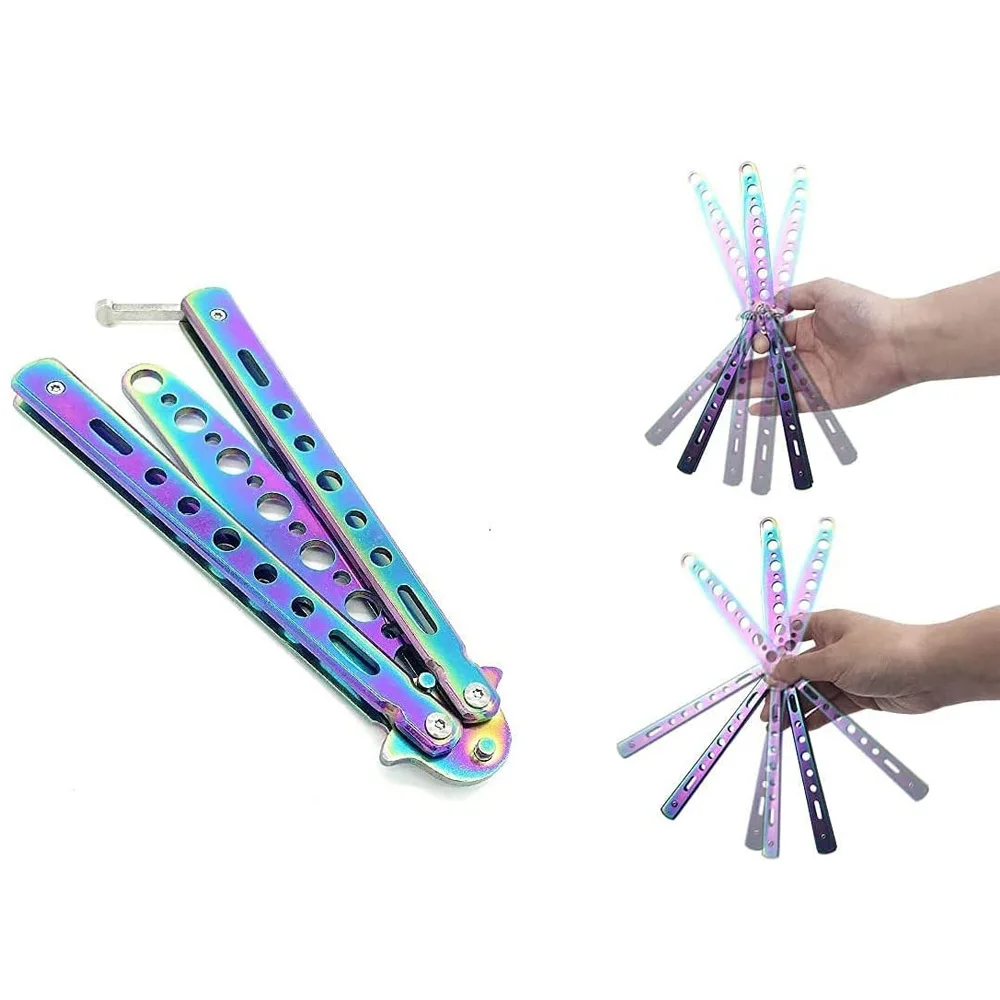 Strumento di allenamento per pratica tascabile in acciaio inossidabile con coltello a farfalla pieghevole portatile per giochi all'aperto, movimenti delle mani
