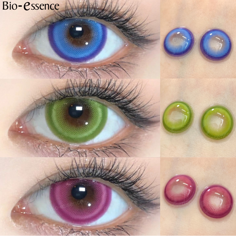 Bio-essence 1 par de lentes coreanas Colorcon lentes de contacto de colores con lentes de miopía de grado lentes rosas lentes de ojos azules Cosplay