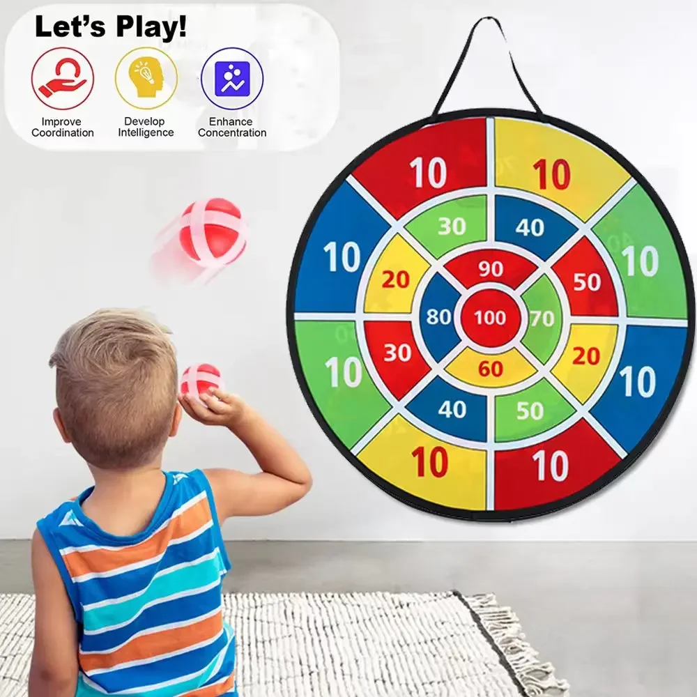 Tablero de dardos grande de 66cm, juguetes para niños con bolas adhesivas, juego de fiesta divertido para interiores/de deportes al aire libre