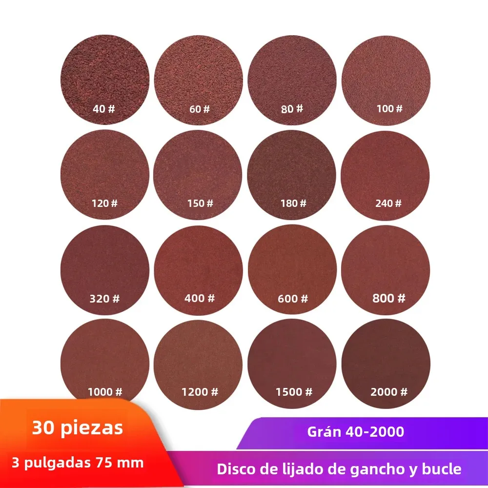 Discos de lijado de 3 pulgadas y 75mm, papel de lija de forma redonda, gancho de grano 40-2000, herramienta de pulido abrasivo de papel de arena para amoladora, herramienta rotativa