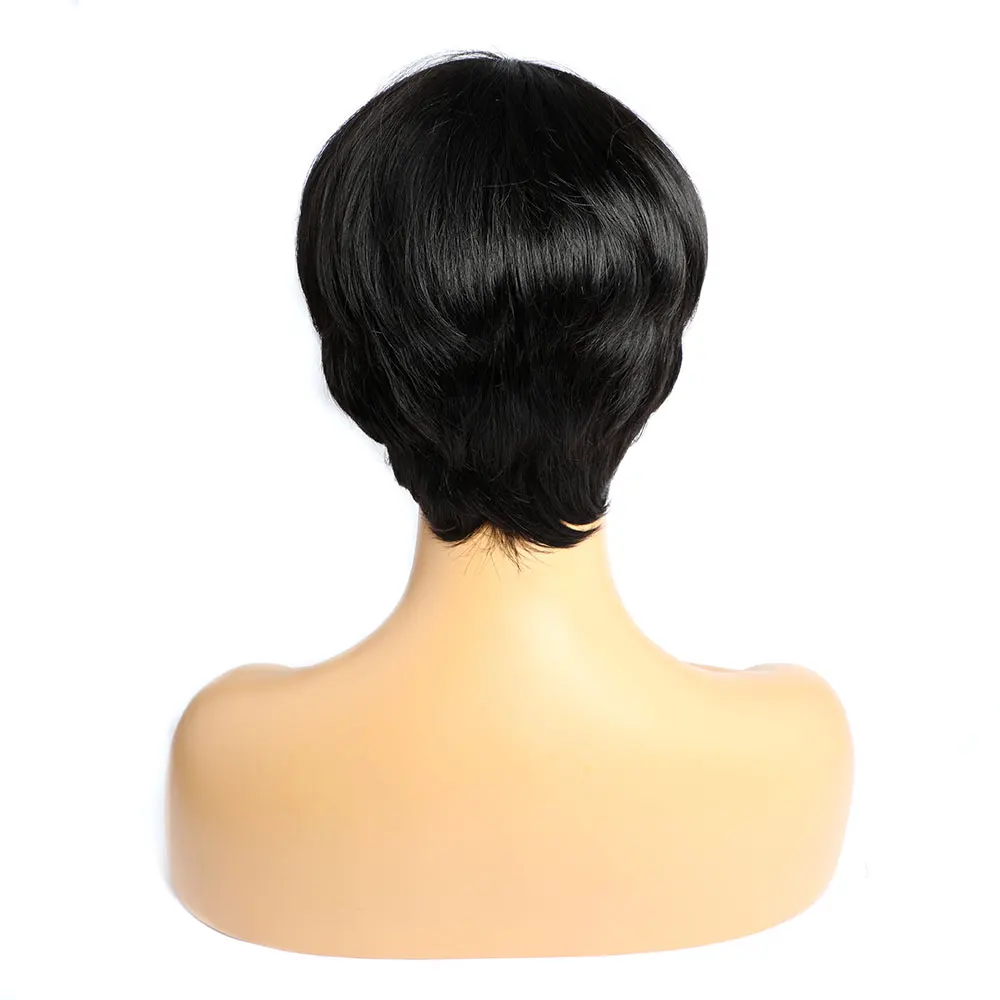 วิกผมผมมนุษย์สั้นกับ Bangs สีดําธรรมชาติวิกผมสั้น Pixie ตัดวิกผมผมมนุษย์เครื่องทําคอสเพลย์ Duby วิกผมสําหรับผู้หญิง
