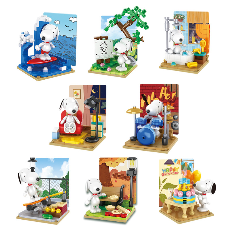 Blocs de construction Snoopy cacahuètes authentiques, modèles de figurines d'anime, ornements DIY, périphériques d'anime, jouets poupées Kawaii, jouets pour cadeaux
