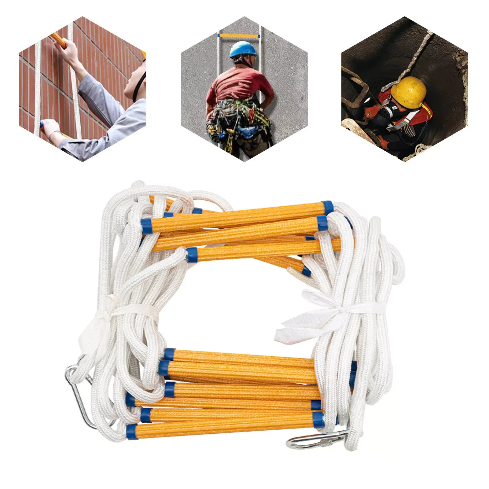 Scala di fuga di emergenza da 32,8 piedi e 10 m, PP e resina, 2 ganci, carico da 200 kg, 440,9 libbre, compatta, distribuzione rapida