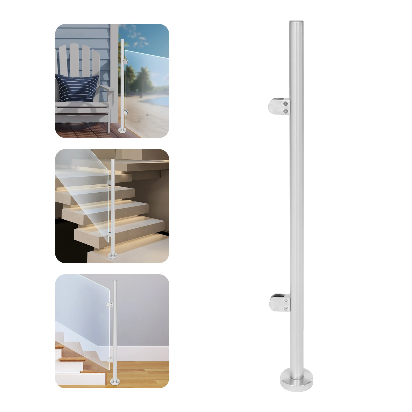 Durable 316 Stainless Steel Railing Post Silver Metal Balustrade 110cm with Strong Load-Bearing Capacity for Glass Panels
