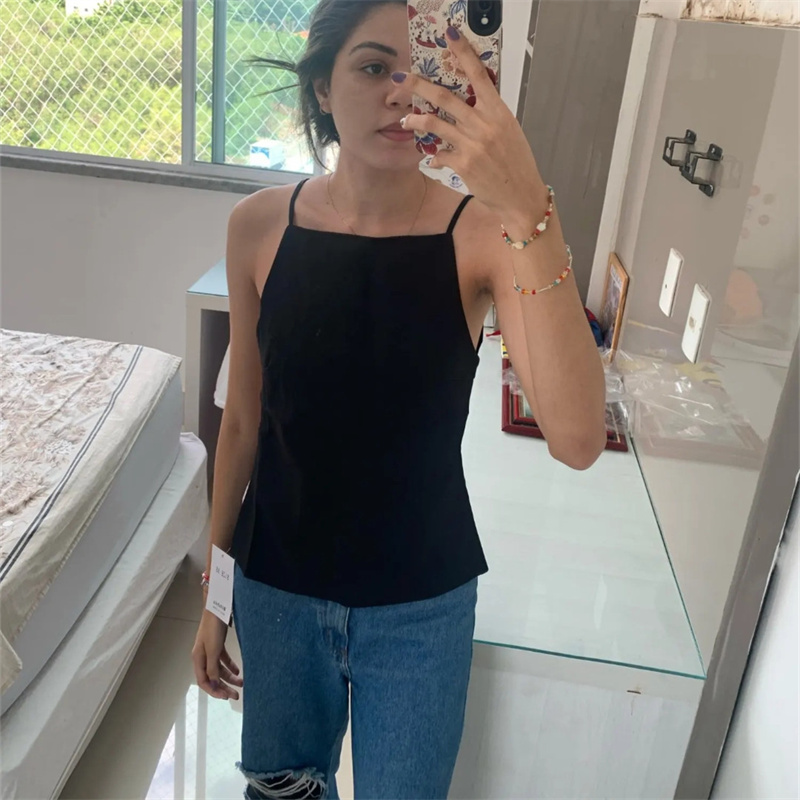 MUJER 2025 Top senza schienale nero Top corto senza maniche bianco femminile con cinghie Top sexy estivi Top da sera da donna per feste da donna