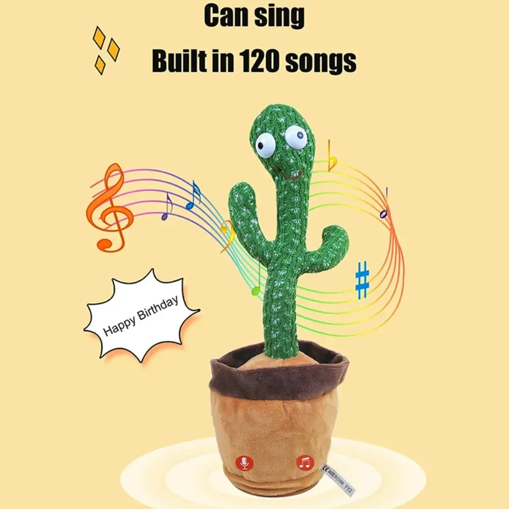 Dancing Cactus Talking Toy Plush with Voice Changing Function, 120 Pcs Songs USB Charging, Educational Gift for Children