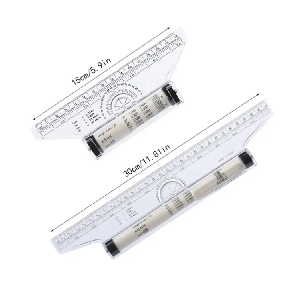 Multi Function Plastic Parallel Roller Ruler Transparent 15/30CM Math Drawing Ruler Stationery Scale Architectural
