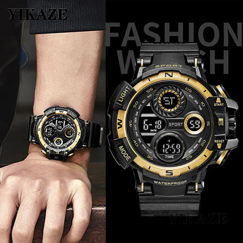 Reloj Digital militar YIKAZE para hombre, reloj deportivo para exteriores para hombre, reloj cronógrafo luminoso resistente al agua, reloj de pulsera electrónico para estudiantes