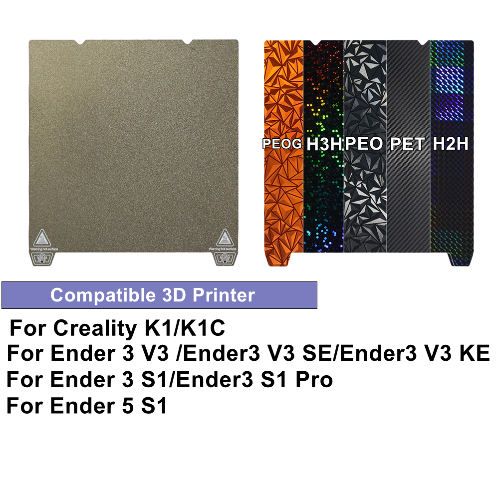 エンダー 3 V3 SE ビルドプレートテクスチャペイスプリング鋼 235 × 235 ミリメートルスムーズ PEY PET PEO シート Creality K1/Ender3 V3-KE/S1 プロ