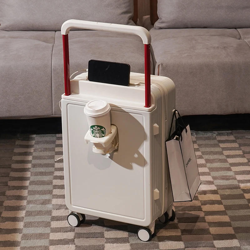 Ampla Handle Mala de Viagem, Carry-On Bagagem Trolley Case, Cup Holder, USB De Carregamento, Cabin Rolling Bagagem, Novo Design, 20"