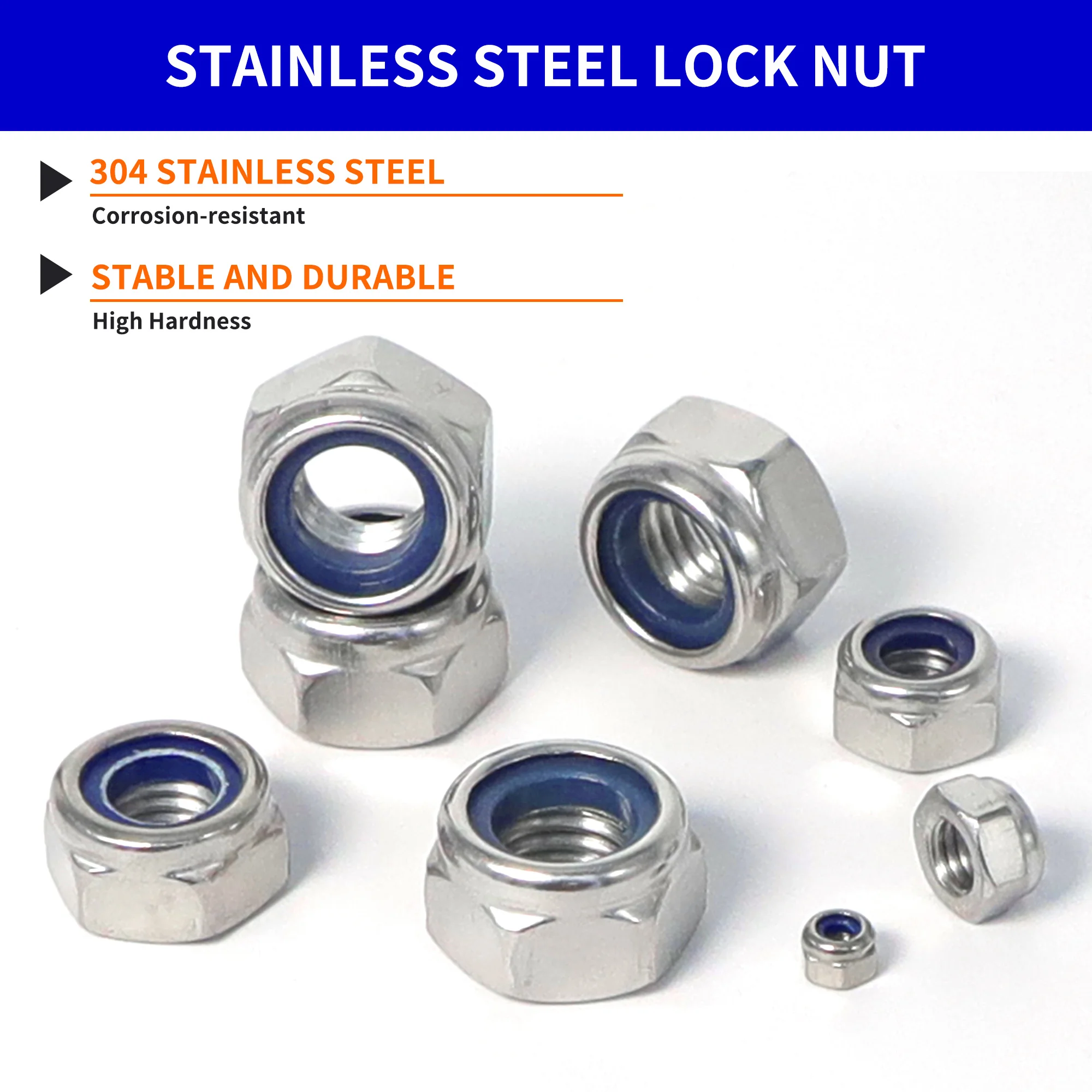 200 Uds DIN985 inserto hexagonal de nailon tuerca autoblocante Nylock juego surtido de tuercas M2 M2.5 M3 M4 M5 M6 M8 304 A2-70 acero inoxidable