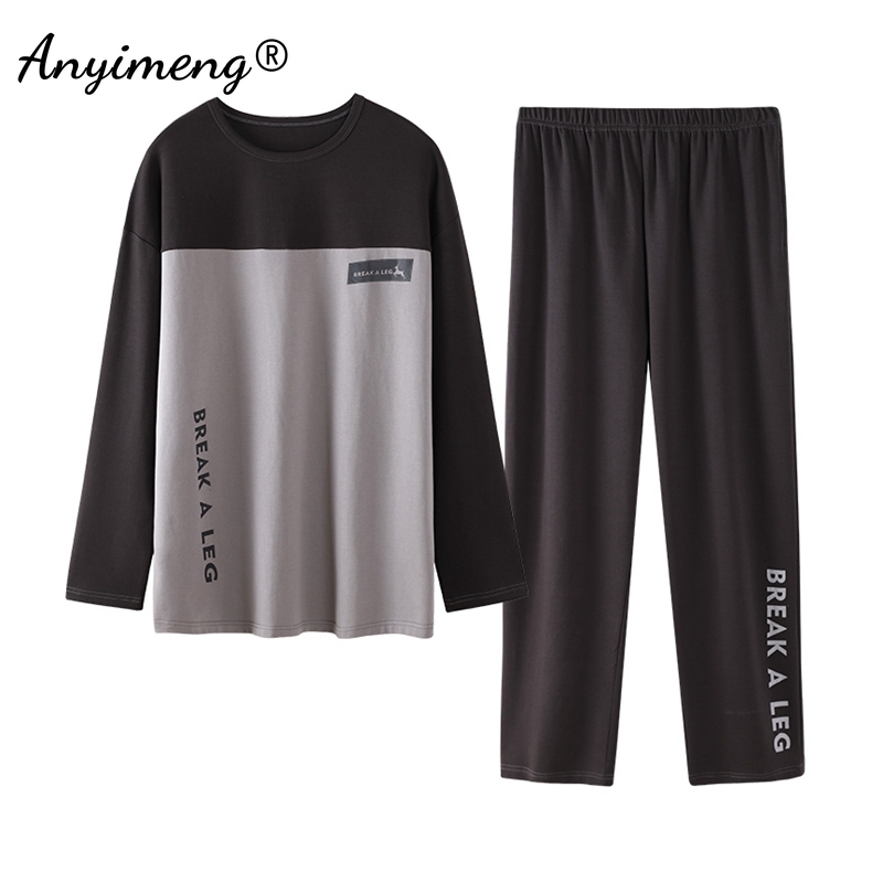 Spring Autumn New Cotton Long Sleeve Sleepwear for Man Big Size Pullover Homewear L-4XL Man Pajama Set Minimalist Boy Loungewear