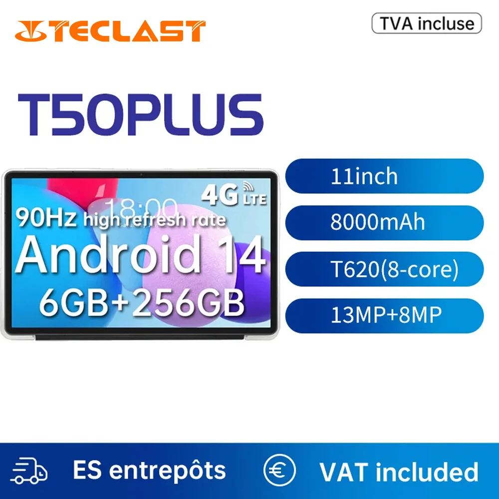 【 New 】 teclast t50 plus android 14 tablet 11 "2k 90hz hoch auffrischen 6gb 256gb unisoc t620 8000mah akku 8mp 13mp kamera 4g tab