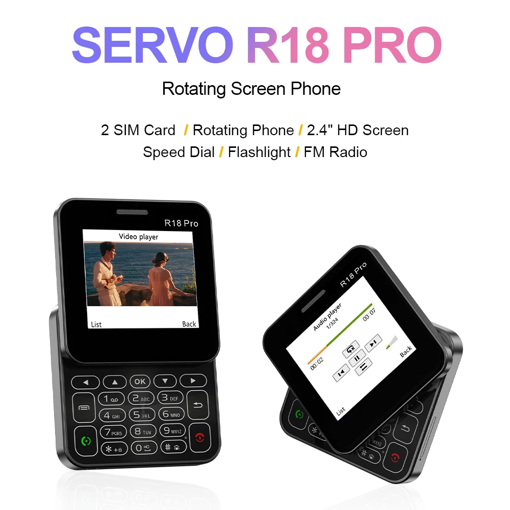 SERVO R18 PRO 2G หมุนหน้าจอโทรศัพท์มือถือไฟฉายคู่ Dual SIM Card วิทยุ FM Speed Dial Slider โทรศัพท์มือถือ 2.4" หน้าจอ