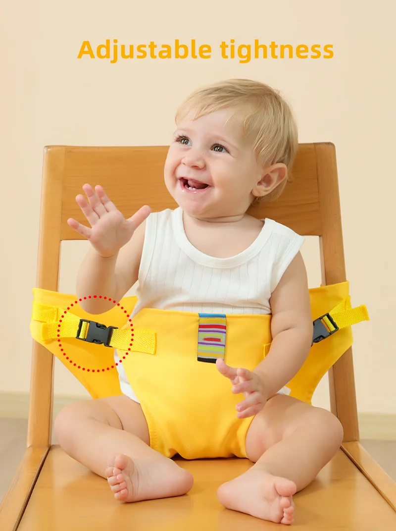 Arnês de segurança infantil dobrável e portátil, cinta de refeição para bebês com cinto fixo de segurança, cinto de segurança para crianças pequenas, cadeira de jantar para bebês