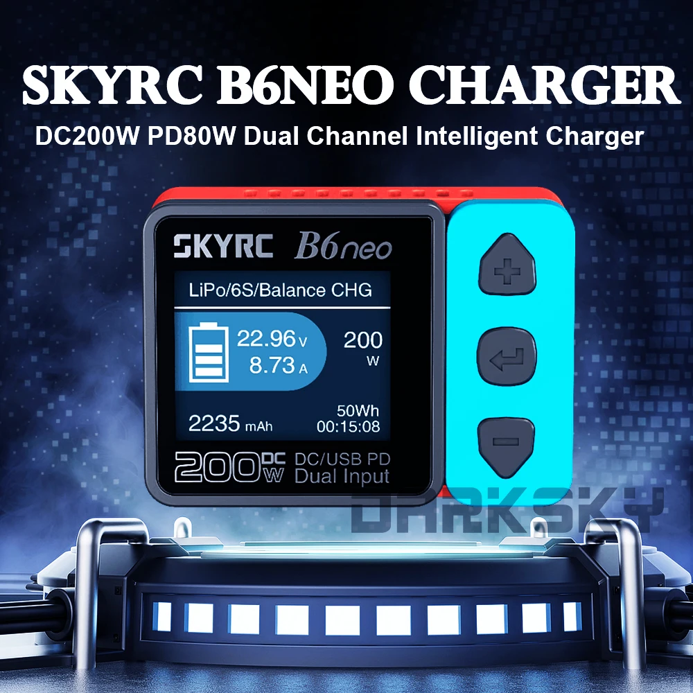 SKYRC B6neo LiPo Bateria Carregador de equilíbrio inteligente DC 200W PD 80W Entrada para modelo RC carro navio barco avião