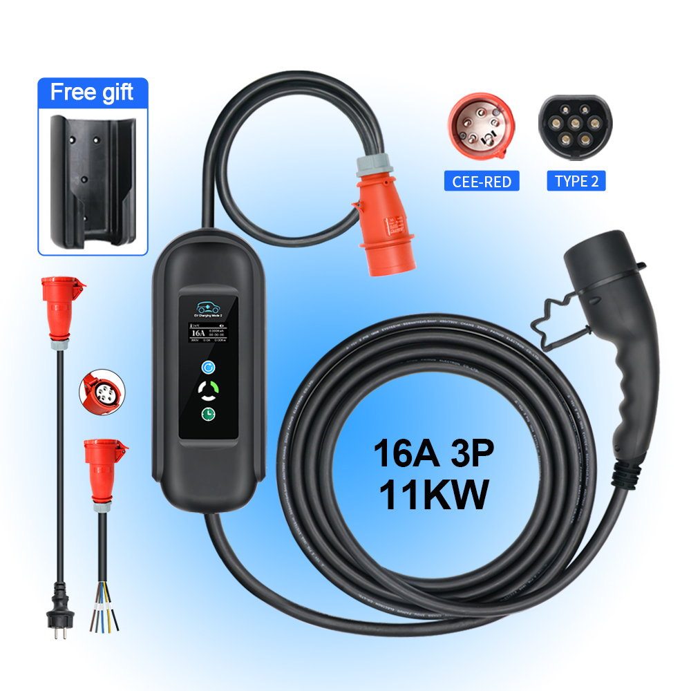 Kolanky ajustar 16A 11KW cargador EV portátil tipo 2 caja de pared temporizador de carga para vehículos eléctricos coches EVSE longitud Total 5M
