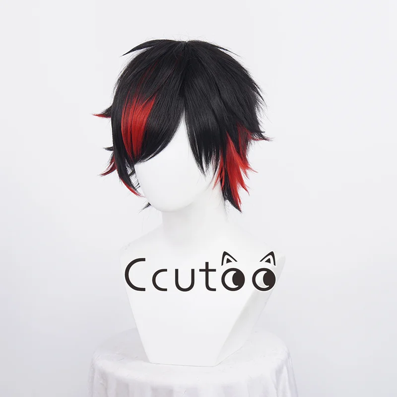 Nagumo Tetora วิกผมคอสเพลย์วิกผมสั้นสีดำผสมสีแดงทนความร้อนวิกผมปลอมงานเทศกาลฮาโลวีน