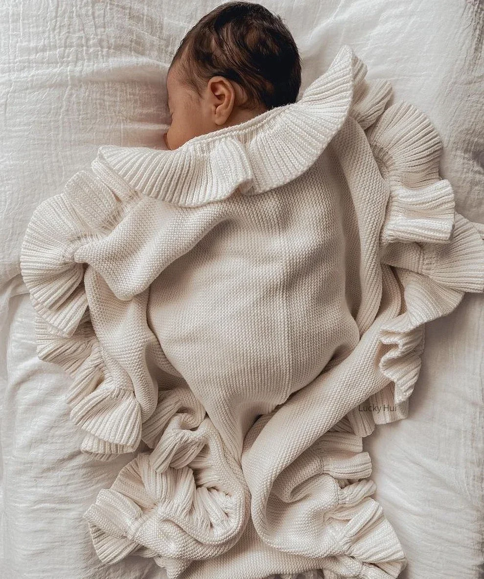 Ruffle Baby Blanket Soft Custom Personalized Baby Blanket / Embroidered Knitted New Born Blanket / Soft Custom Baby Shower Gift