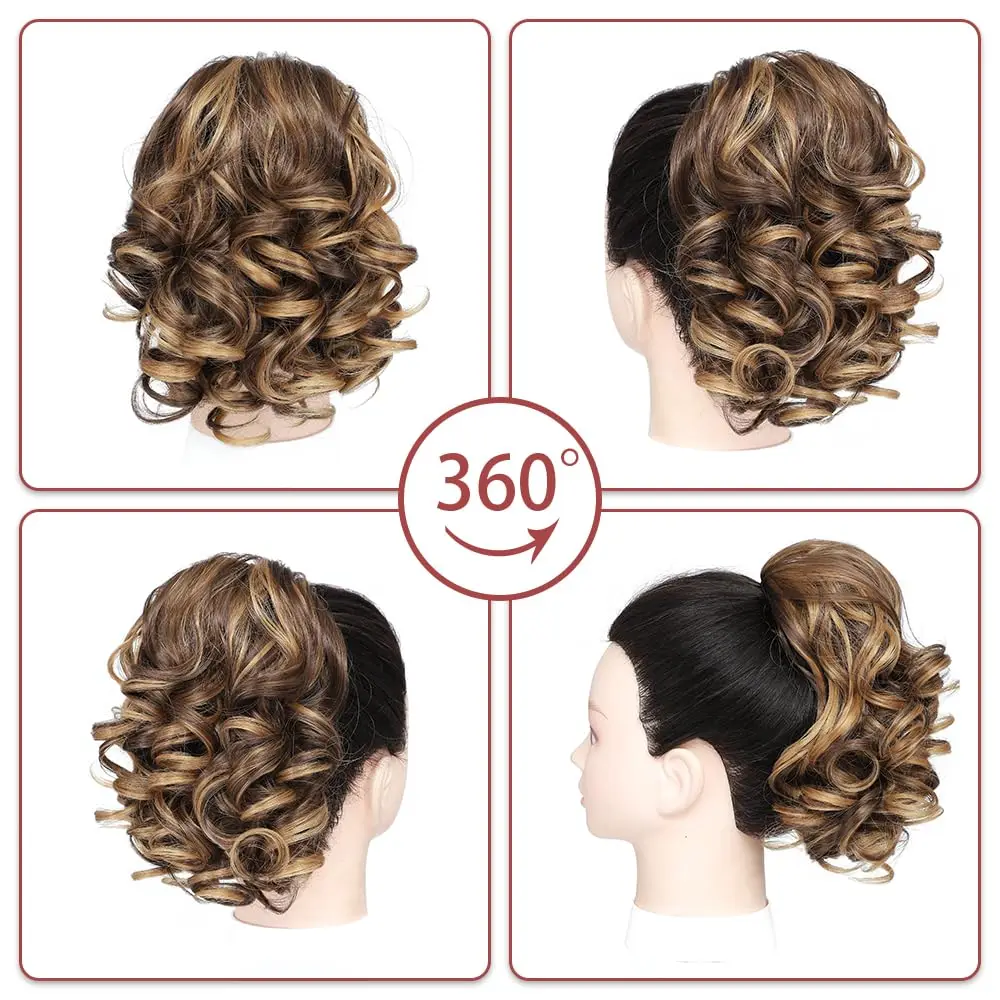 สั้น CURLY Drawstring หางม้า Extensions คลิปสังเคราะห์ในส่วนขยายของผม Elegant สําหรับทุกวันอุปกรณ์เสริมผม