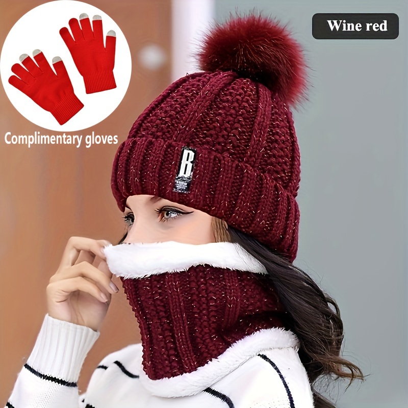 2/3pcs set of winter accessories - hat scarf and gloves made of windproof thick plush knit method ideal gift for Christmas