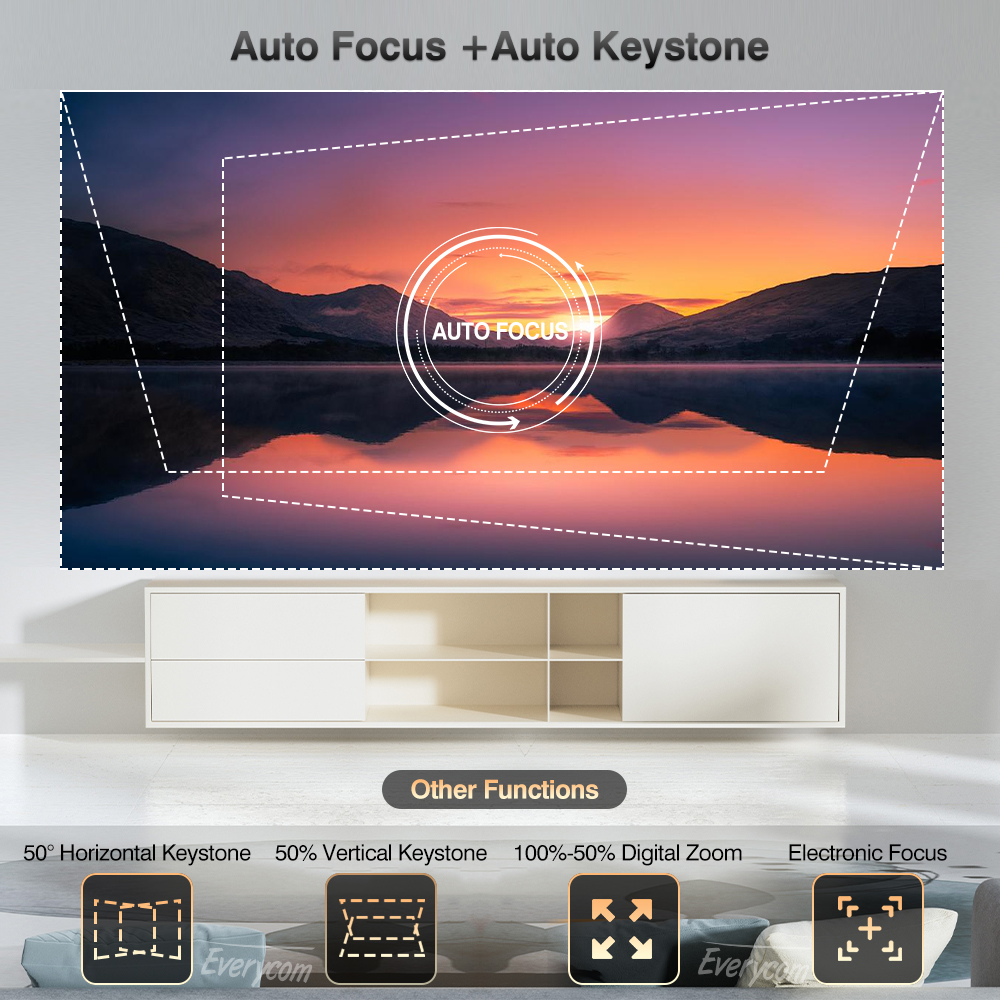 Everycom HQ10W 1080P Projetor Full HD 4K 19000 Lumen Projetores Vídeo Smart TV para casa 2 + 64GB Projetor de cinema com Dolby