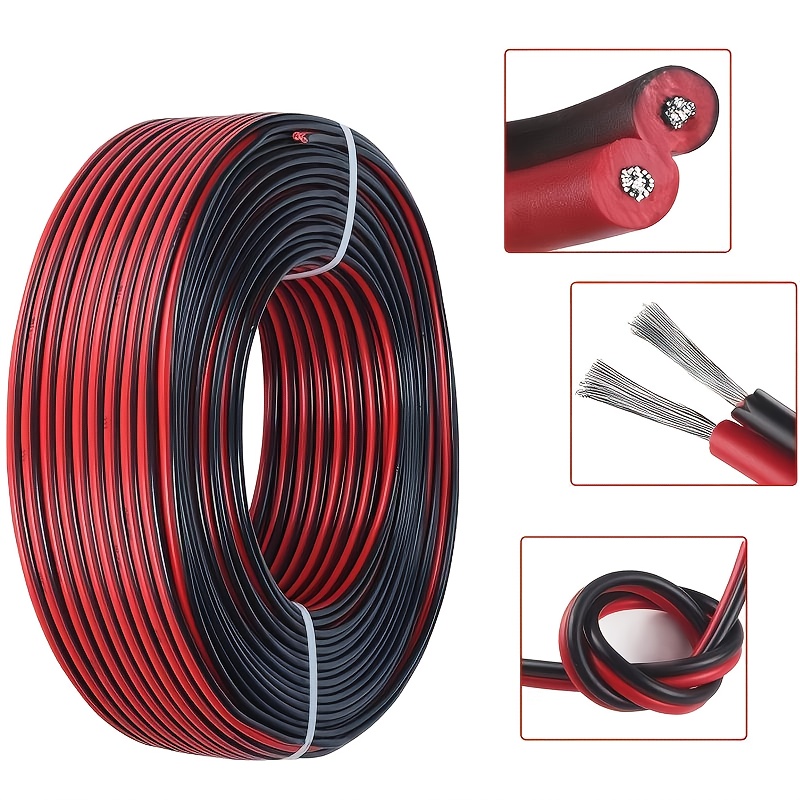 16-30AWG Electrical Wire 2 Pin Extension Cable Tinned Copper Cord 300V for Car Truck Motorcycle LED Light Strip Power Supply 10M
