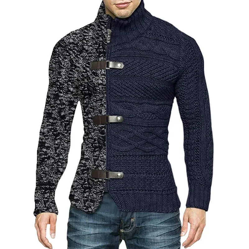 Herbst Winter Herren Pullover Patchwork Roll kragen Strickjacke Mann lässig gestrickt Slim Fit Langarm Mode Pullover Oberbekleidung