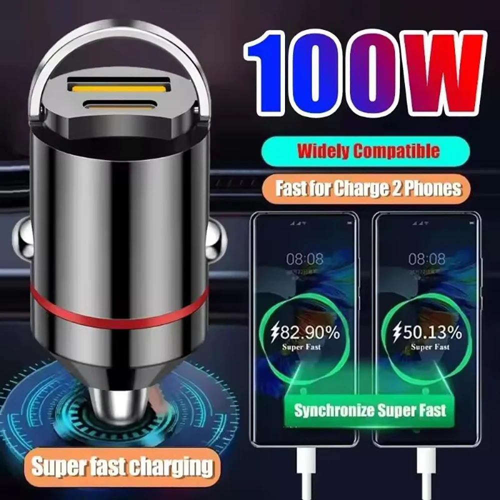 100W Dual Ports USB Auto Ladegerät Schnelle Lade Auto Telefon Ladegerät Adapter Für iPhone Xiaomi Samsung Typ C Auto zigarette Leichter