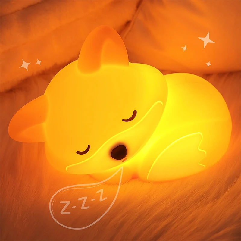 Luz nocturna Fox, lámpara de silicona blanda, regalos novedosos, temporizador regulable recargable, luz nocturna táctil para lactancia