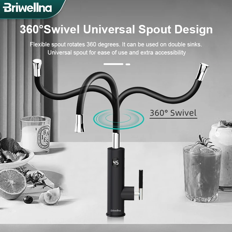 Briwellna Elektrischer Wasserhahn mit Universalauslauf, Warmwasserbereiter, 220 V, Heizhahn, Durchlauferhitzer, Edelstahl-Wasserhahn, Geysir